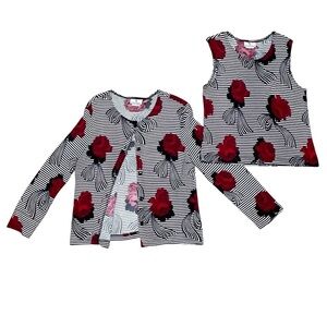 The Travel Collection Jacket Set Black White Red Floral Stripe Tank Top Cardigan